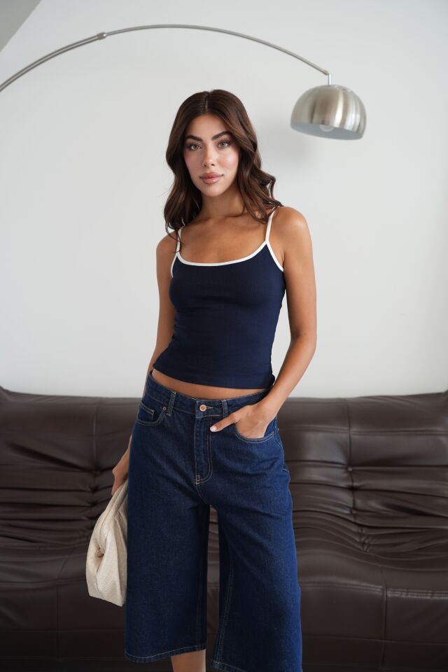 Yüksek Bel Denim Bermuda Şort
