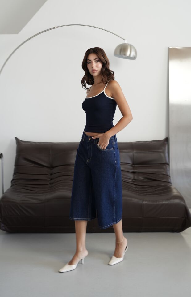 Yüksek Bel Denim Bermuda Şort