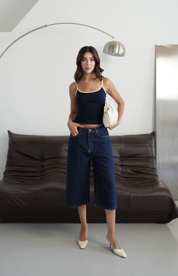 Yüksek Bel Denim Bermuda Şort