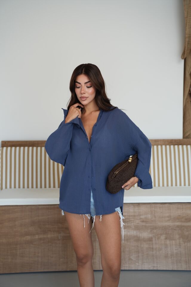 Oversize Lacivert Gömlek
